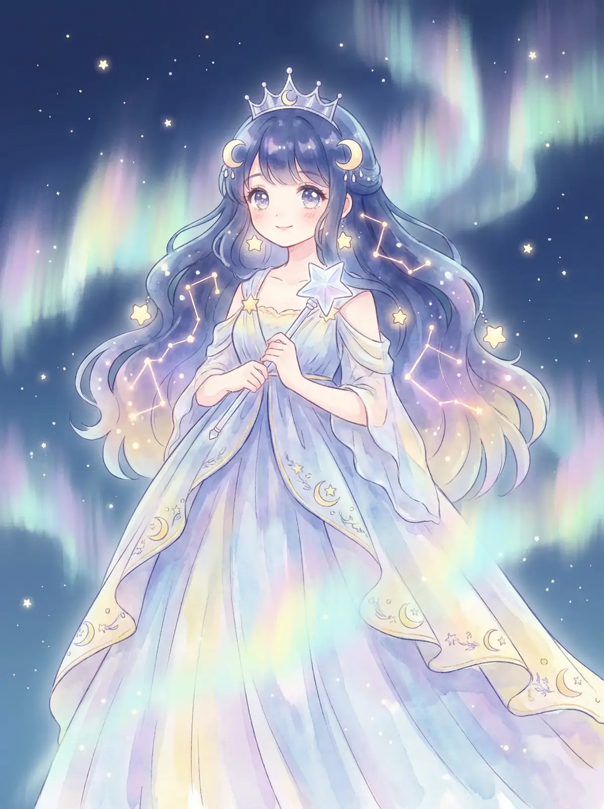 仓科加奈 种子 - 星辰公主希尔角色设定图，手持星光权杖